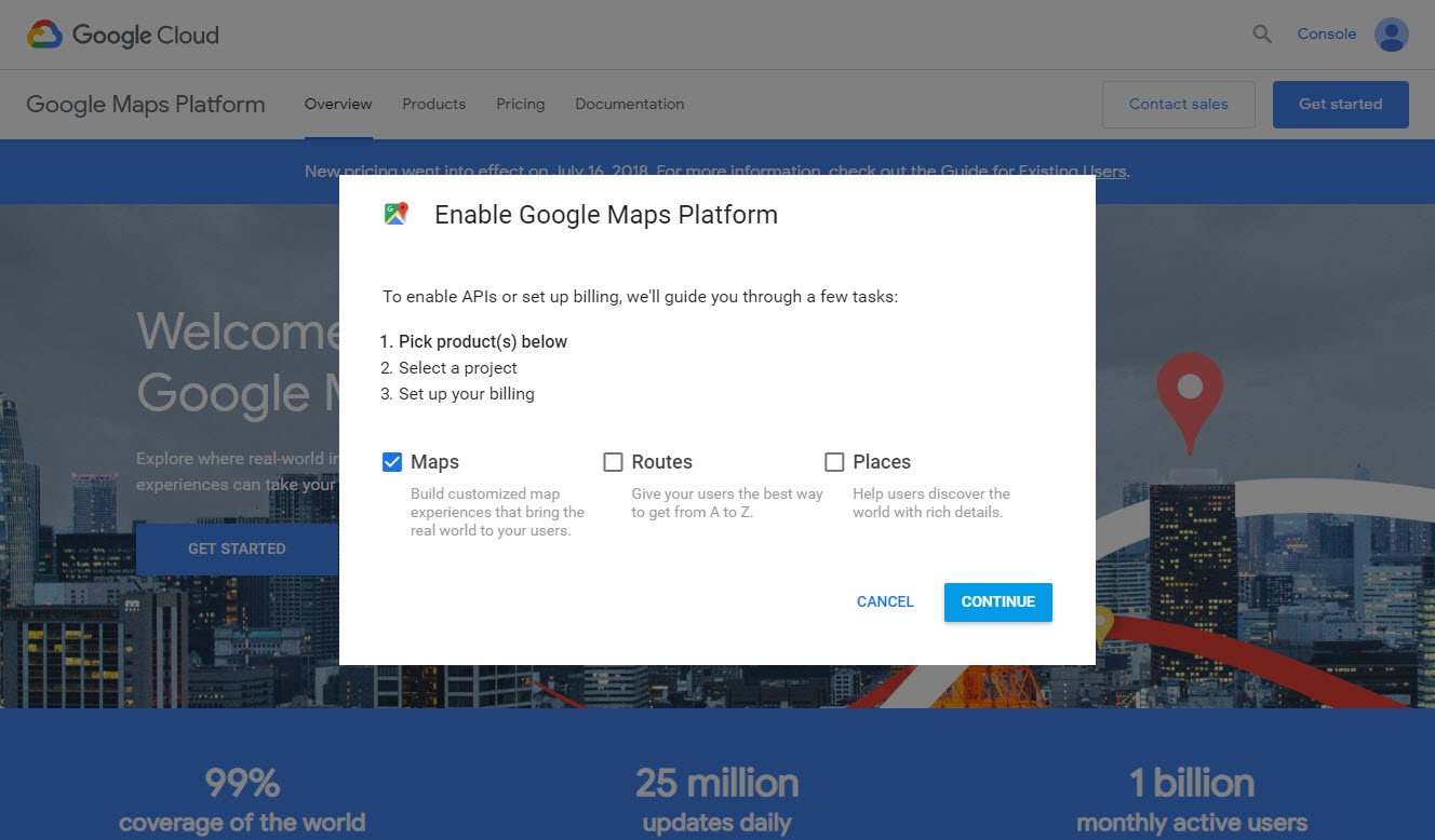 Stap 2: Google maps platform aanmaken