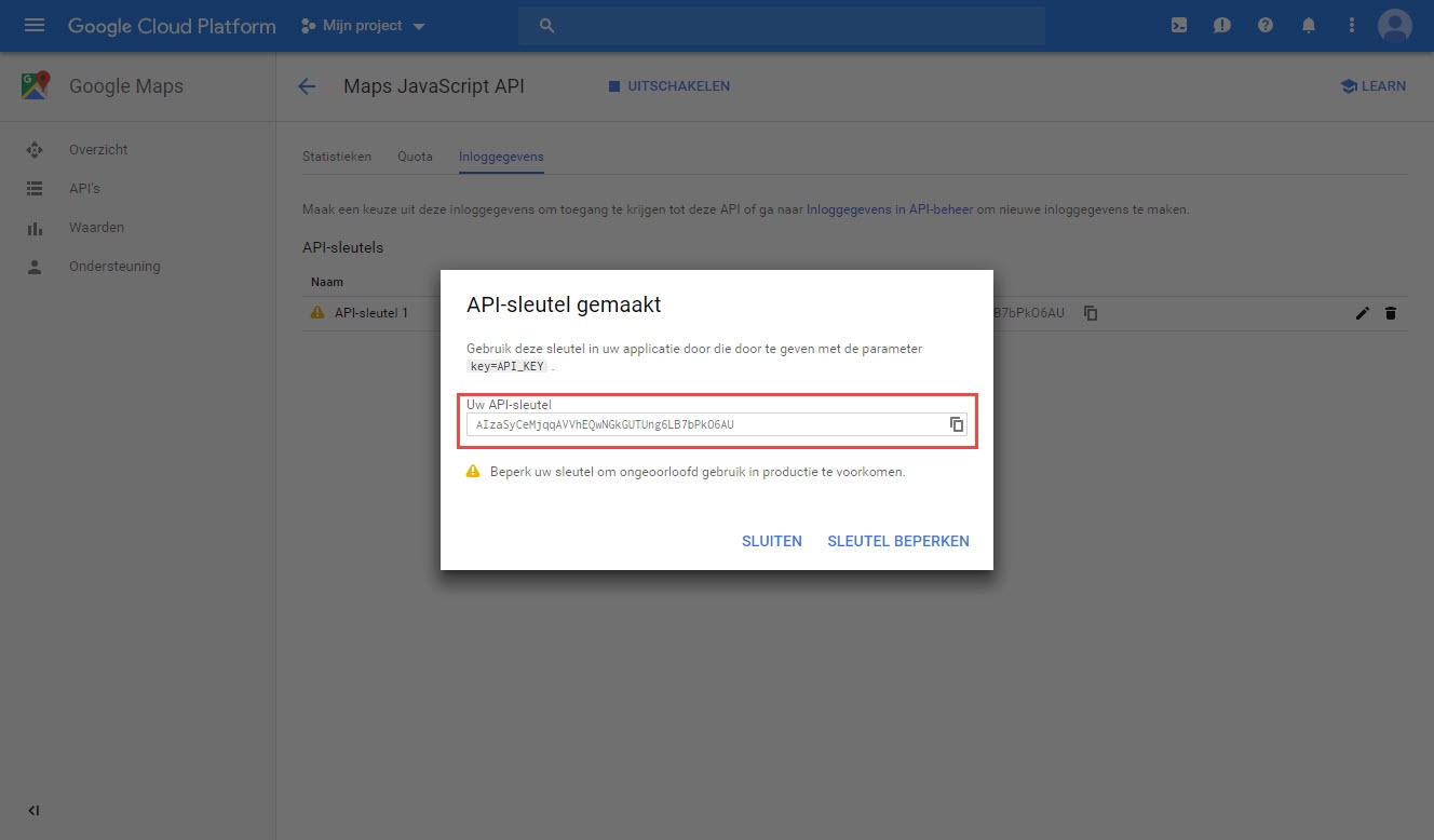 Stap 3: Google Maps Platform API Key Inschakelen